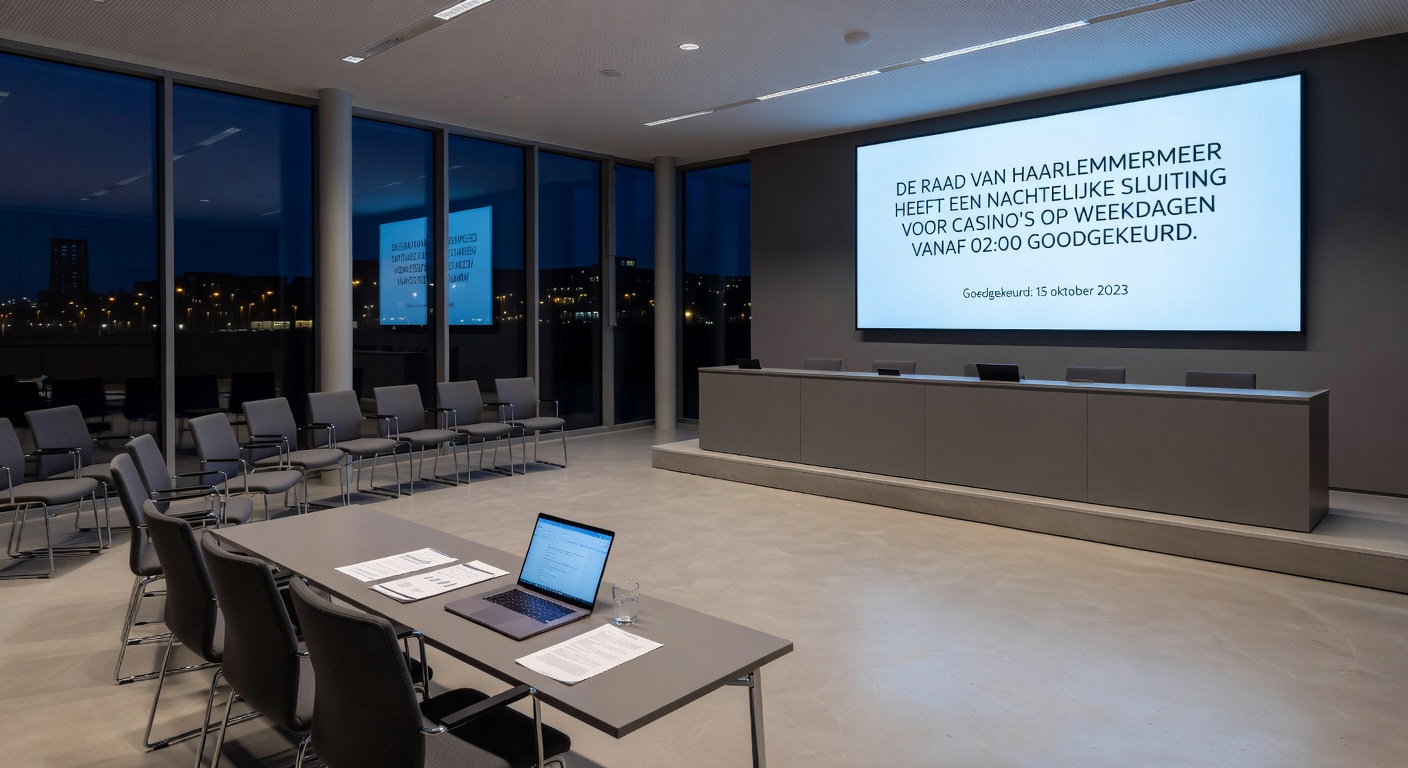 Gesloten casino-entree in de vroege ochtend bij Schiphol, illustratie van de aankomende nachtsluiting in Haarlemmermeer