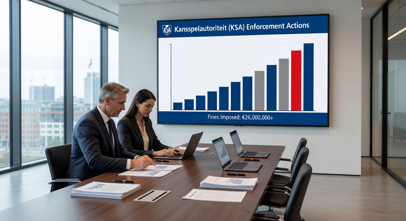 Grafiek met stijgende boetes van de KSA tegen illegale gokplatforms, inclusief eurobedragen en tijdlijn