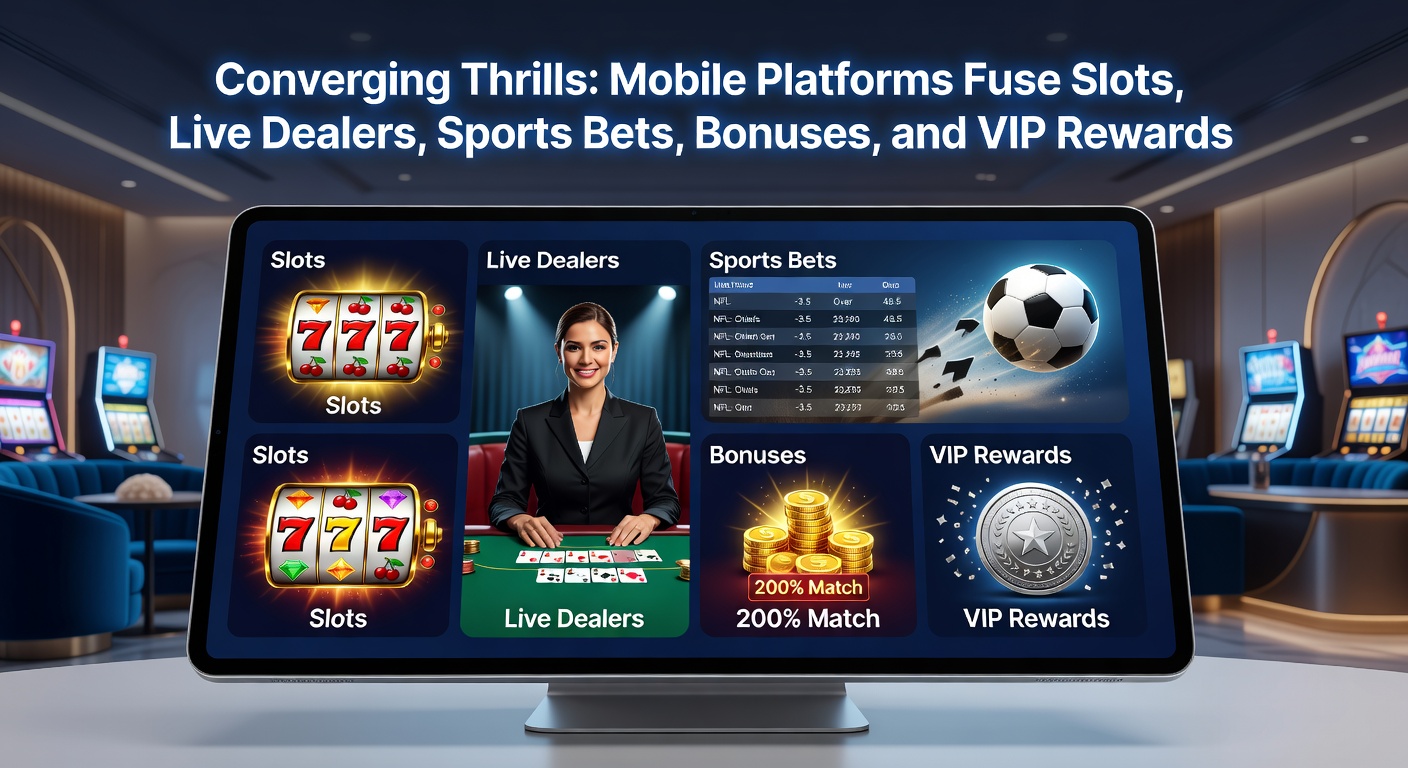 Schermafbeelding van een mobiele app met gokkasten, live dealer, sportbets en VIP-dashboard geïntegreerd