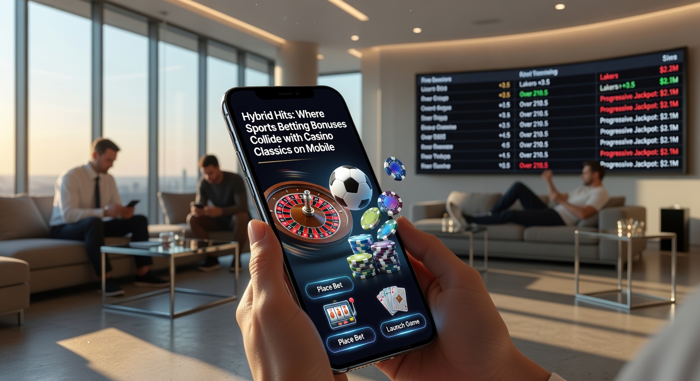 Dynamische hybride bonus interface op mobiel, met sportevenementen en casino tafels in één overzicht