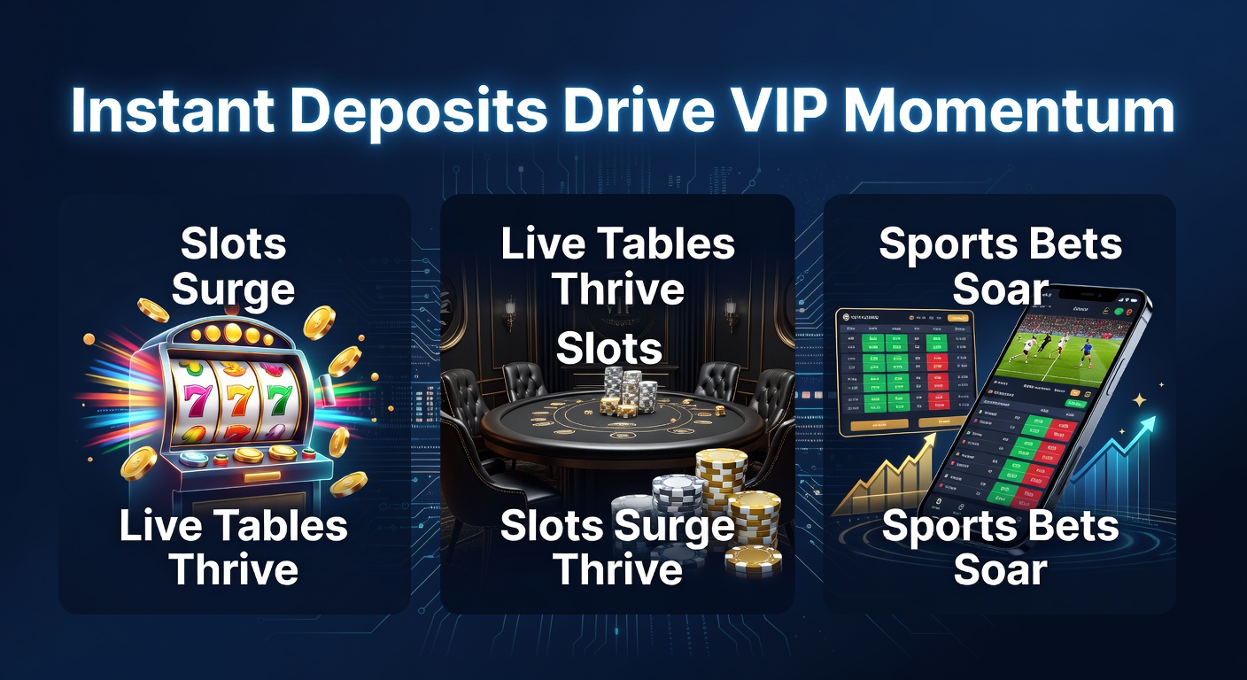 Mobiele interface toont een snelle storting bij een online casino, met VIP-badge en draaiende gokkast op de achtergrond