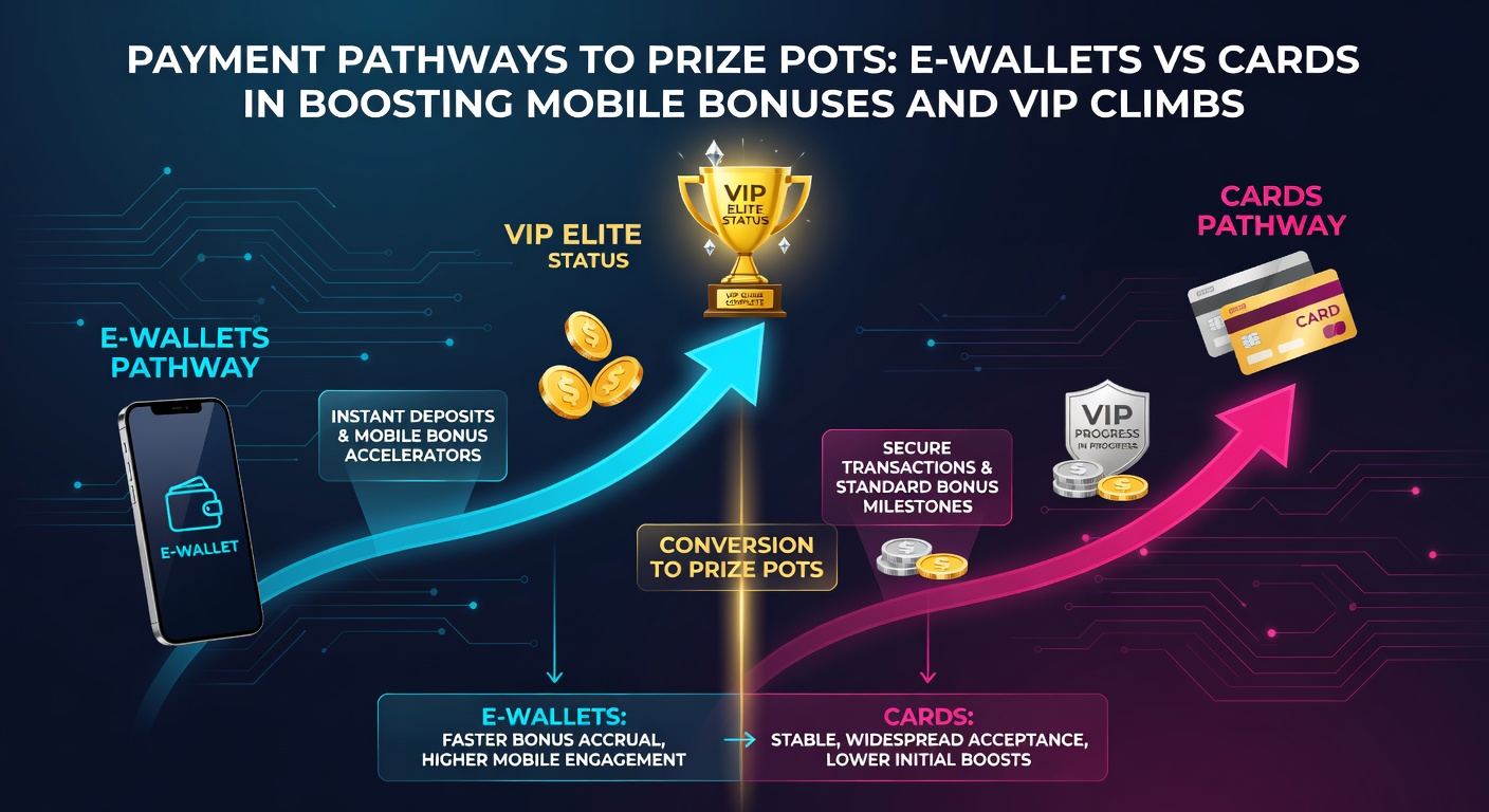 Grafiek met staafdiagrammen die e-wallet en kaart transactiesnelheden vergelijken, met stijgende lijnen voor bonusopbrengst en VIP-niveaus op mobiele apparaten