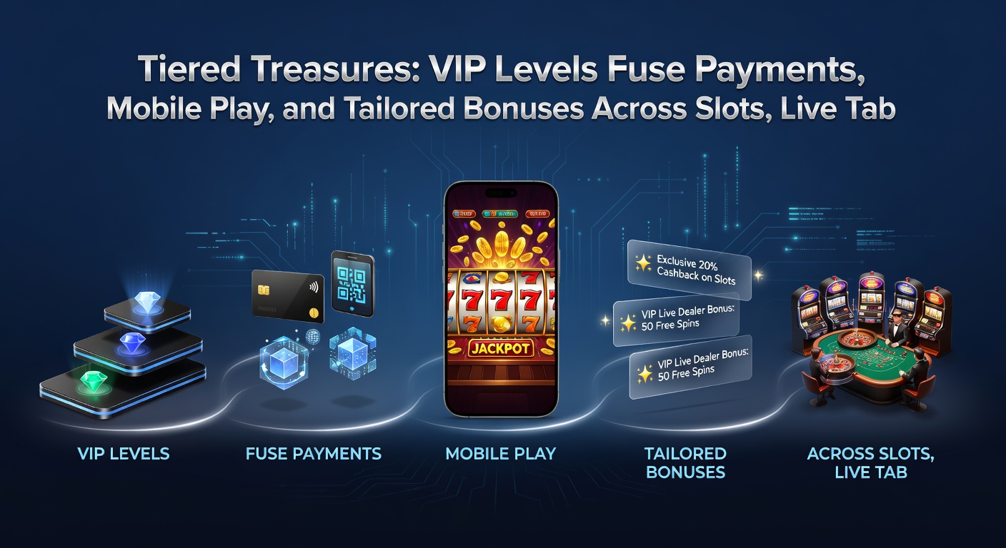 Dynamische afbeelding van een speler op mobiel die VIP-niveaus beklimt met bonussen, betalingen en spellen over slots, live casino en sport